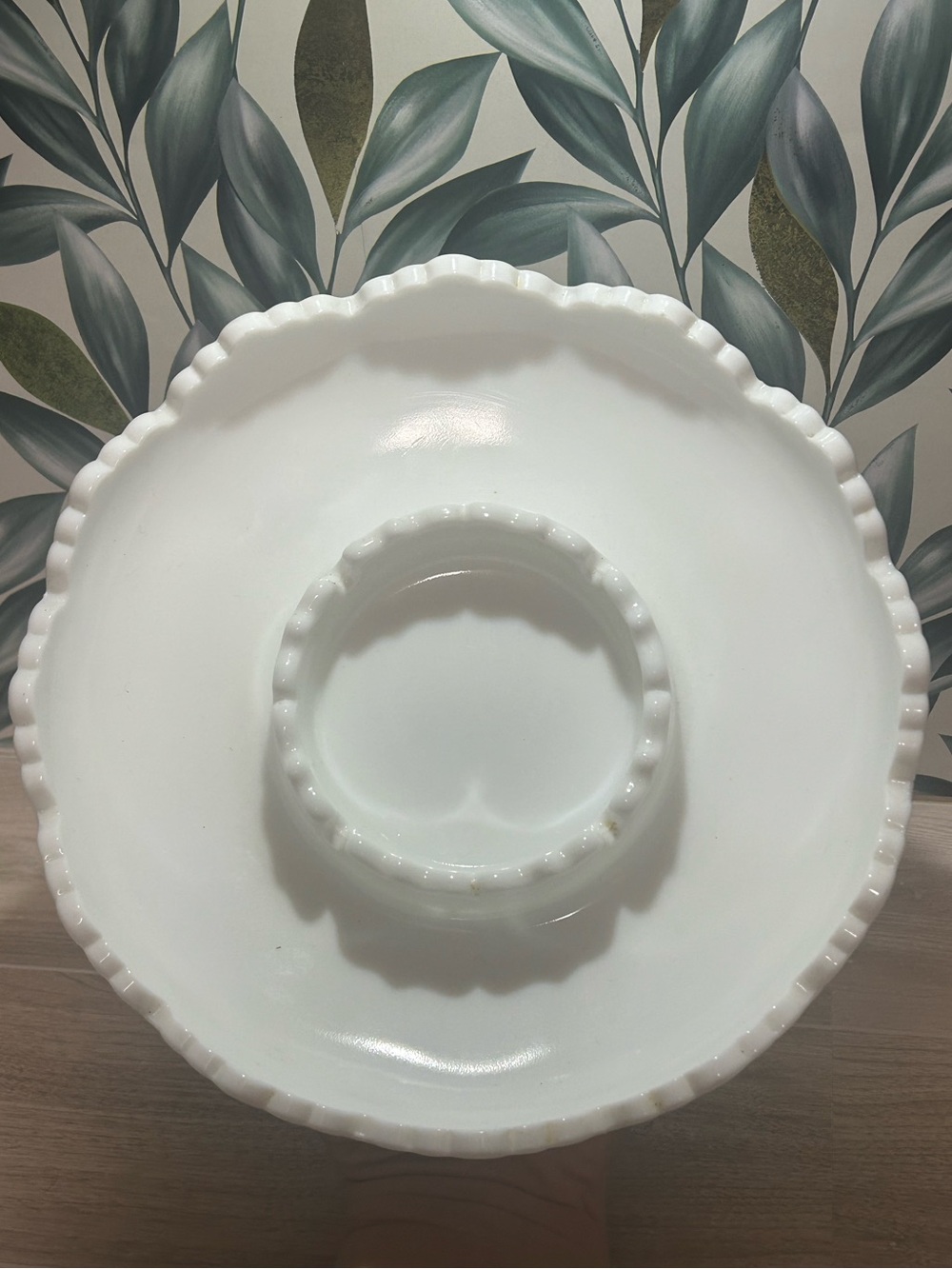 Vintage Fenton Hobnail Milk Glass Chip & Dip Bowl - Picture 5 of 8